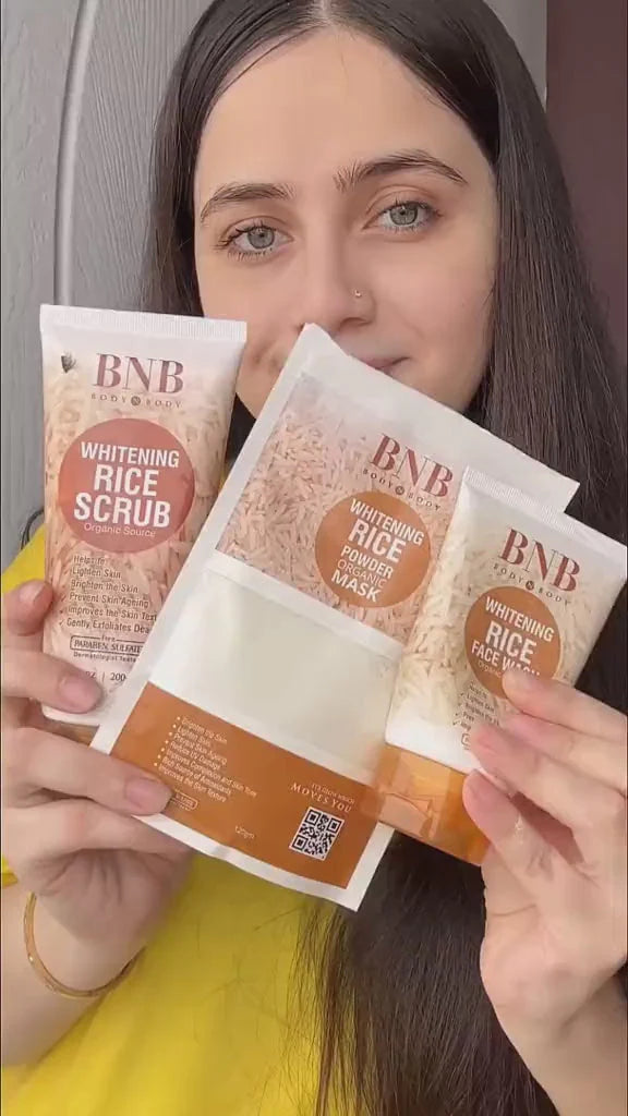 BNB Rice Brightening Glow Kit – Organic Rice Face Wash, Rice Scrub & Rice Powder & Even Skin Tone