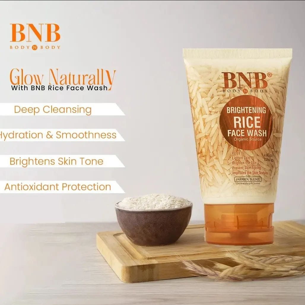 BNB Rice Brightening Glow Kit – Organic Rice Face Wash, Rice Scrub & Rice Powder & Even Skin Tone